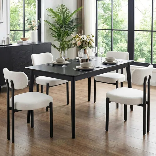 Miniatura 10 de Ya-Home Juego de 2 sillas de comedor modernas, sillas de comedor tapizadas de lino con respaldo curvado, patas de metal negro, sillas laterales