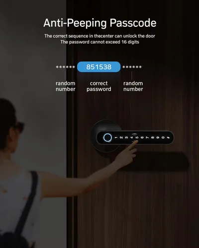 Miniatura 5 de TMEZON Cerradura inteligente para puerta, huella digital, cerradura de puerta de entrada sin llave con asa, tarjetas APP/IC/códigos/llaves/huellas