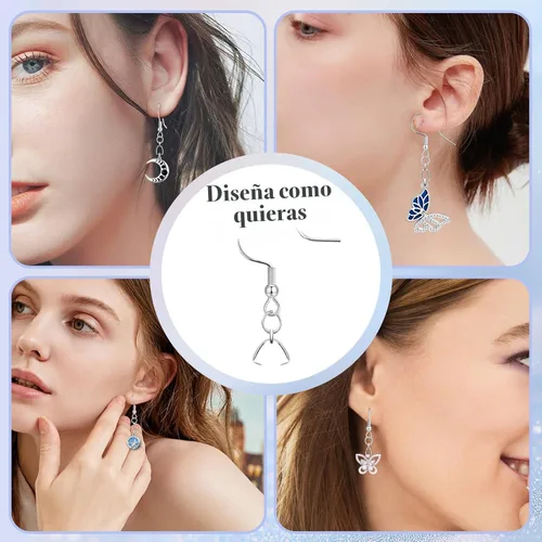 Miniatura 6 de Ganchos para aretes, 50 unidades/25 pares, alambres de oreja de acero inoxidable, ganchos de pez, piezas de joyería hipoalergénicas para hacer joyas