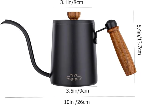 Miniatura 6 de MERMOO YILAN Hervidor de café para verter sobre cafetera, 20.3 fl oz, tetera de cuello de cisne, hervidor de acero inoxidable con mango Negro