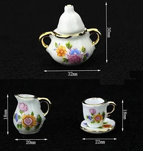 Miniatura 4 de EatingBiting Colección Nivel 1:12 Escala 1/12 8PCS Elegante Flora Miniatura Mini Casa Porcelana Plato de Té de Porcelana, Tetera, Taza, Juego