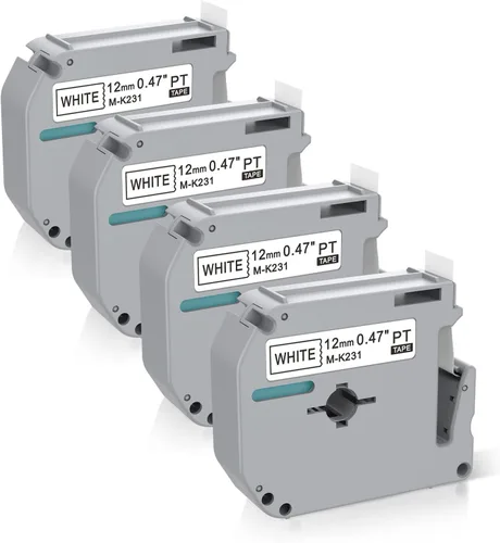 4 cintas de repuesto para impresora de etiquetas Brother P Touch M M-K231 M-K231s MK231 MK-231 M231 0.472 in 0.47 blanco, compatible con Brother P