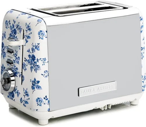 VQ Laura Ashley China Rose - Tostadora de 2 rebanadas de acero inoxidable | Tostadora multifuncional de bagels y pan de 2 rebanadas con modo de