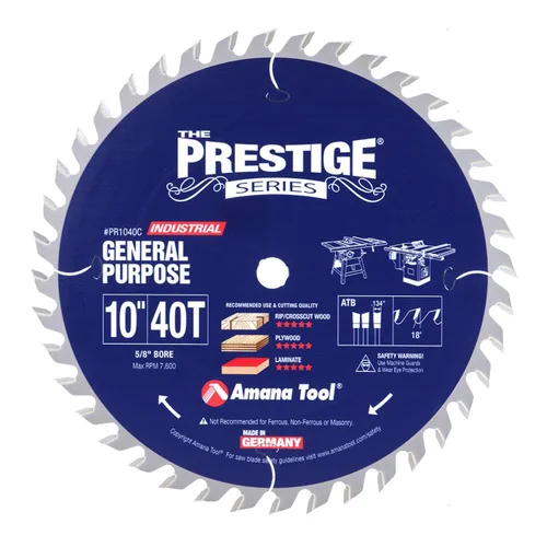 Amana Tool - PR1040C Electro-Blu con punta de carburo Prestige de uso general de 10 pulgadas de diámetro 40T A