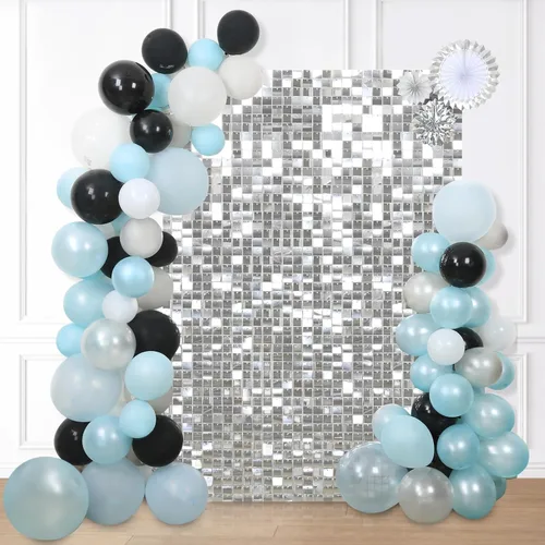 Miniatura 10 de 12 paneles cuadrados de lentejuelas brillantes para pared color azul claro (Baby Blue) telón de fondo decorativo para fiestas de bodas