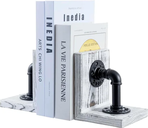 Miniatura 10 de MyGift Sujetalibros Decorativos, Sujetalibros para Estantes, Sujetalibros de Metal para Libros Pesados, Decoración de Oficina para Hombres, Tope