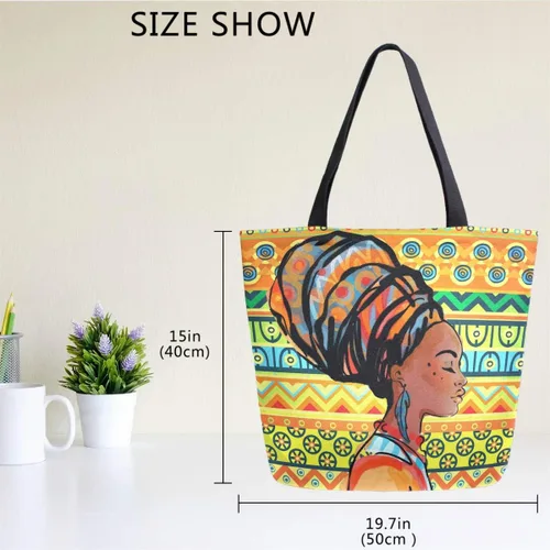 Miniatura 7 de Naanle Bolsa de lona de África grande para mujer, bolsa de hombro casual, bolsa de algodón para exteriores, reutilizable, multiusos, resistente