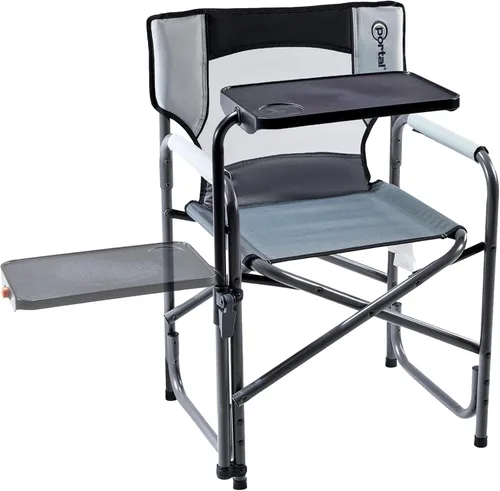 Miniatura 11 de Portal Silla de director plegable con mesa auxiliar giratoria de 2 vías, silla de campamento resistente de 300 libras con bandeja giratoria