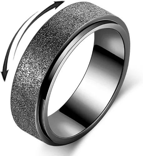Miniatura 6 de Anillo giratorio para ansiedad para hombres, acero inoxidable, anillos de ansiedad para mujeres y hombres, 0.315 pulgadas de ancho, color negro