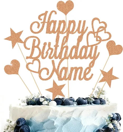 Miniatura 11 de Adorno Personalizado para Pastel de Feliz Cumpleaños Decoración para pastel con nombre personalizado Tarjeta con purpurina de doble cara