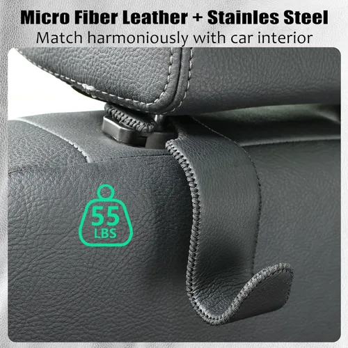 Miniatura 5 de Amooca - Gancho para reposacabezas de asiento de coche, organizador de almacenamiento universal para bolso de mano, abrigo, cuero con metal