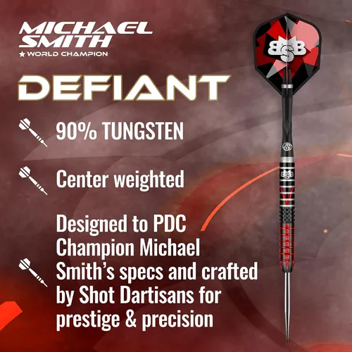 Miniatura 4 de Shot! Punta de acero para dardos, Michael Smith Defiant (0.81 oz/0.85 oz/0.88 oz/0.95 oz), 90% barril de tungsteno, peso central, juego de dardos