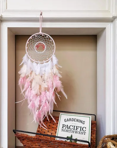 Miniatura 4 de Atrapasueños, árbol de la vida rosa atrapasueños, decoración de pared con piedra de cristal curativo natural, cristal rosa perfecto hecho a mano