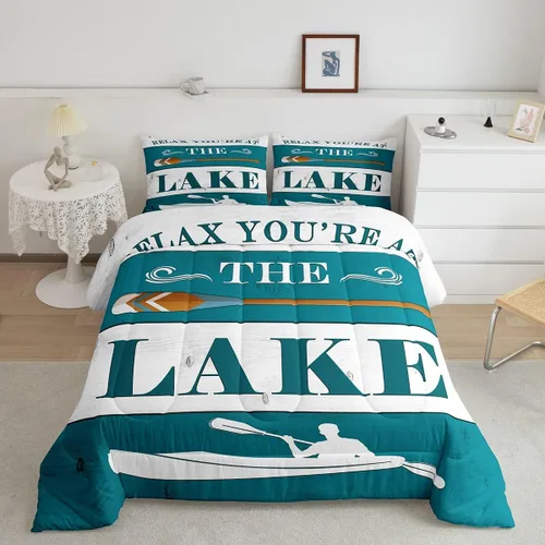 Miniatura 24 de Lake House - Juego de edredón tamaño individual, juego de ropa de cama rústica de granja vieja de 2 piezas para niños, adolescentes y adultos