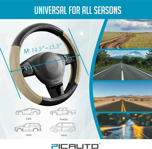 Miniatura 6 de PIC AUTO Funda para volante, protector de volante de automóvil de cuero de grano de seda, agarre cómodo, universal de 14.5 a 15.5 pulgadas