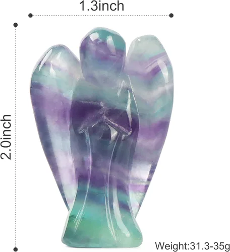 Miniatura 2 de Artistone Estatua de ángel guardián de fluorita arco iris, piedras de ángel, hechas a mano, con caja de regalo, 2 pulgadas
