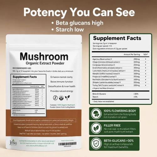Miniatura 5 de Polvo de extracto de hongos – Potente mezcla de 10, melena de león orgánica, Cordyceps, Reishi, Shiitake, hongo cola de pavo suplemento cerebral