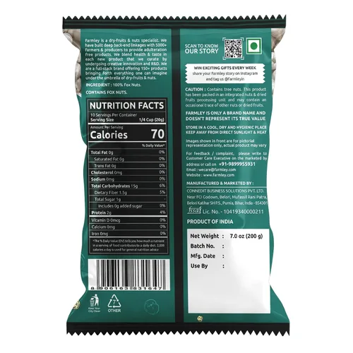 Miniatura 2 de Farmley Phool Makhana crudo sin gluten Foxnuts crudos, semillas de loto reventadas, 100% natural y crujiente, aperitivo nutritivo alto