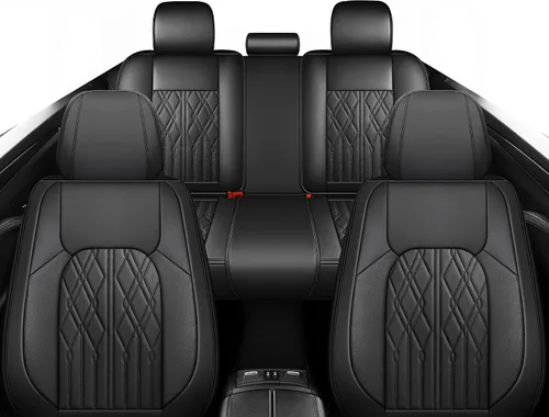 Miniatura 9 de Huidasource Juego completo de fundas de asiento de automóvil, fundas de cojín de cuero para vehículos, ajuste universal para la mayoría de A-Negro