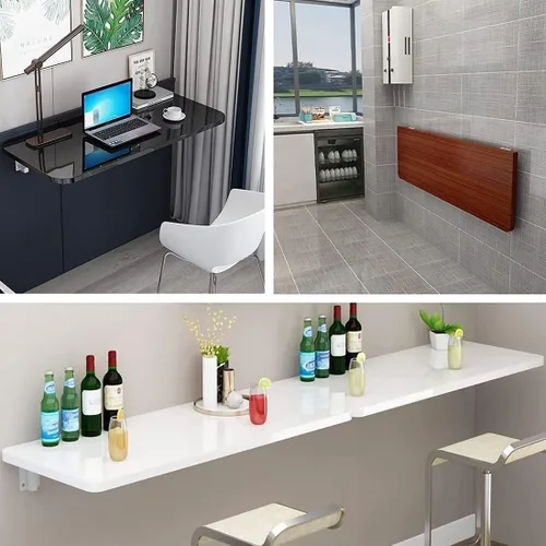 Miniatura 7 de Mesa flotante plegable para colgar en la pared, mesa resistente y estable para comedor, escritorio de madera pequeño, blanco, plata, 47 x 20