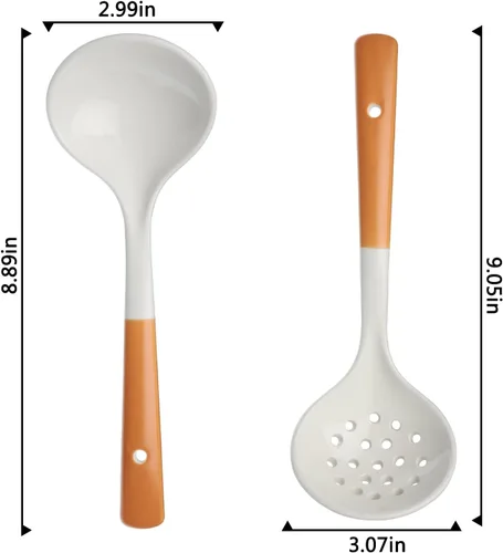 Miniatura 2 de Juego de 2 cucharones de cerámica con cucharón grande para sopa con espumadera, cucharones ranurados, cucharones de cocina, cucharas coladoras
