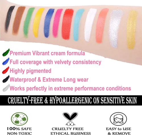 Miniatura 2 de CCBeauty - Juego de pintura facial profesional en paleta a base de aceite, 12 colores, para fiesta de arte, Halloween, con 10 pinceles azules