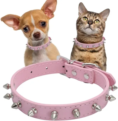 Miniatura 14 de Collar de perro con pinchos para perros medianos, remache de hongos, piel sintética suave, collar de gato con tachuelas, ajustable para perros Azul