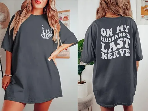 Miniatura 5 de SUPEYA On My Husband's Last Nerve - Camiseta de gran tamaño con texto en inglés "Wife Life", camisetas divertidas y sarcásticas gráficas casuales