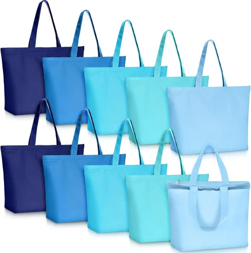Miniatura 14 de Epakh - Bolsa de lona con cremallera, reutilizable en gran cantidad, grande, de algodón en blanco para compras de comestibles para mujeres, hombres