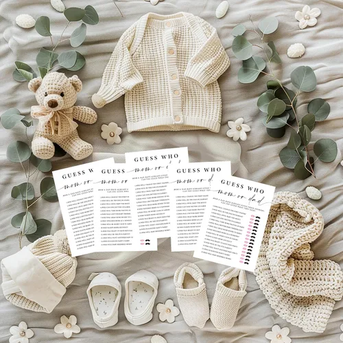 Miniatura 7 de ZIIUFRN Juegos de baby shower (5 x 7 pulgadas), 30 juegos modernos de tarjetas de juego para bebé en blanco y negro Adivina quién mamá o papá
