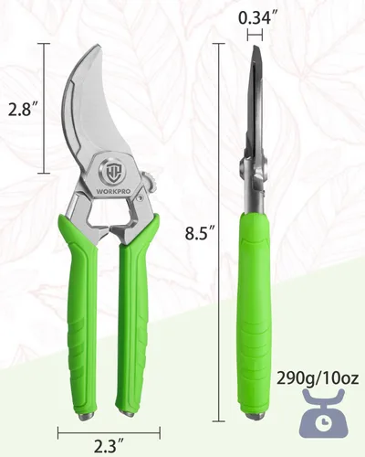 Miniatura 3 de WORKPRO Tijeras de podar de derivación de 8.5 pulgadas, tijeras de jardín profesionales con cuchillas de acero inoxidable forjado, capacidad