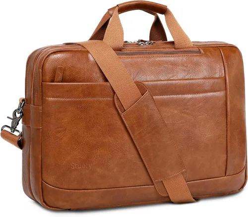 Bolso de Mensajero de Cuero Sintético para Hombre | Bolsa de Laptop de 17-17.3 Pulgadas para Hombre Bolsa de Cuero de Oficina Convertible Mochila 3