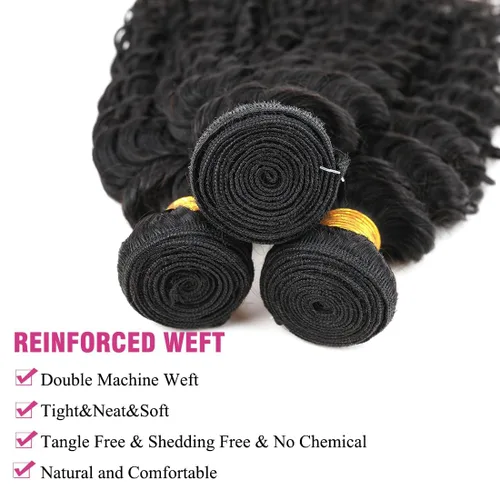 Miniatura 3 de Extensiones de cabello humano ondulado profundo, un paquete de 18 pulgadas, cabello brasileño virgen, paquetes de cabello ondulado profundo