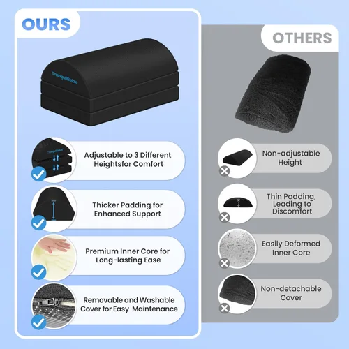 Miniatura 5 de TranquilRelax Reposapiés para debajo del escritorio en el trabajo, accesorios de juegos, taburete con 3 alturas ajustables y funda lavable, cómodos