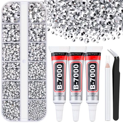 Miniatura 48 de 7000 diamantes de imitación de resina con pinzas para manualidades, diamantes de imitación de gelatina con parte trasera plana de 2/3/4/5/6mm, 4