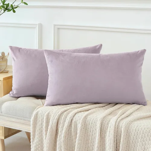 Miniatura 8 de OTOSTAR Paquete de 2 fundas de almohada decorativas de terciopelo suave y sólido de 16 x 24 pulgadas, fundas de almohada lumbares, fundas de Lila