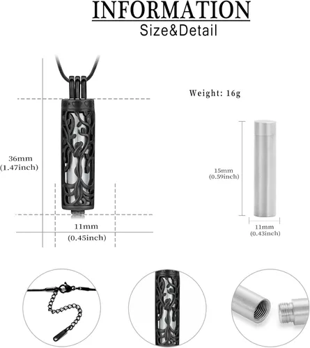 Miniatura 2 de Urn Necklace for Ashes with Hollow Vial Cylinder Cremation Jewelry for Ashes Tree of Life Memorial Jewelry Gifts for Women Ashes Necklace Lockets
