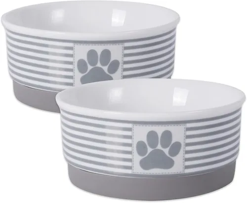 Miniatura 11 de DII Hueso seco Bol mascota de cerámica para comida & agua, con borde de silicona para antideslizante Pequeño, Mediano, Grande Perros y Gatos, L, Gris