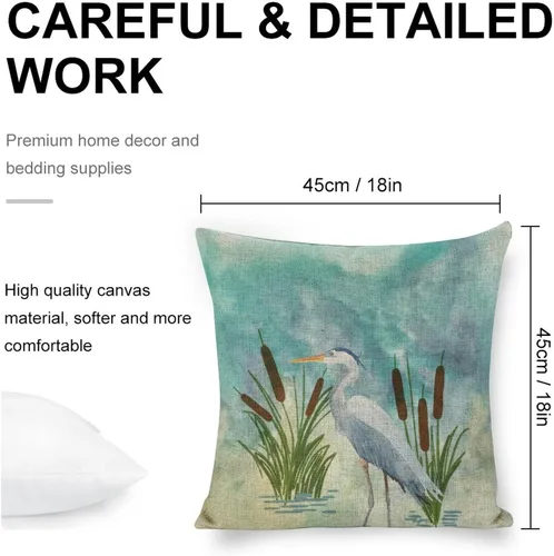Miniatura 2 de Fundas de almohada decorativas de 18 x 18 pulgadas, acuarela azul garza cuadrada de lino, funda de cojín para sofá