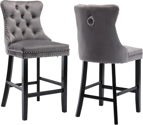 Aoowow Juego de 2 taburetes de bar tapizados de terciopelo con altura de mostrador, altura del asiento de 26.3 pulgadas, sillas de bar sin brazos