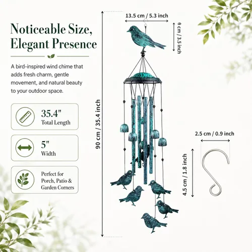 Miniatura 2 de LESES Campanillas de viento para exteriores, campanillas de viento para pájaros al aire libre con 4 tubos de aluminio, campanillas de viento