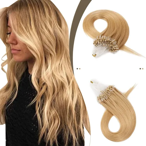 Miniatura 34 de SEGO Extensiones de cabello humano con micro cuentas, extensiones de cabello humano con micro bucle, lacio, natural, fusión fría, 1.76 oz/paquete