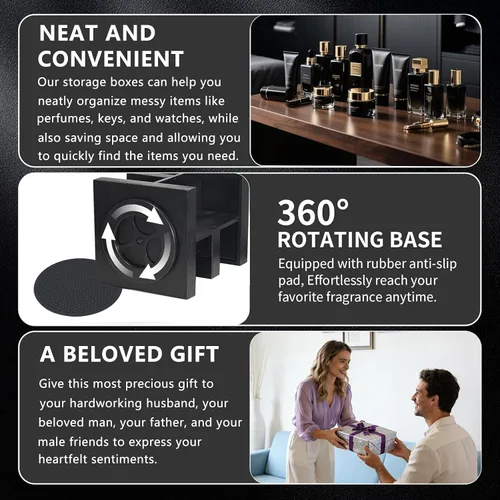 Miniatura 5 de Organizador de colonia para hombres, estante de perfume de madera de gran capacidad de 3 niveles con rotación de 360 grados, soporte de colonia