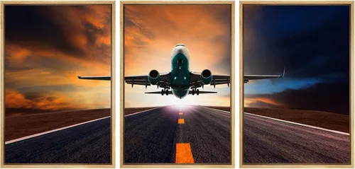 Miniatura 139 de wall26 Lienzo enmarcado para pared, juego de arte exótico tropical, océano, mar, avión, puesta de sol, transporte, fotografía, realismo, decorativo