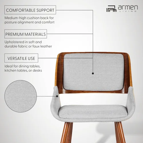 Miniatura 4 de Armen Living Silla de comedor Panda en tela gris y acabado de madera de nogal, 25 pulgadas de profundidad x 20 pulgadas de ancho x 31 pulgadas