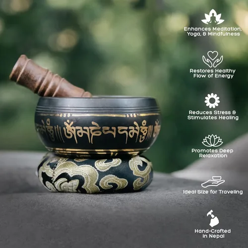 Miniatura 3 de Juego de cuencos tibetanos de 4 pulgadas, hecho a mano en Nepal con estuche de almacenamiento, cuenco de sonido de meditación para sanación