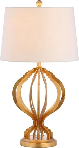 JONATHAN Y JYL3025A - Lámpara de mesa LED de enrejado de metal de hoja dorada de 28.5 pulgadas, lámpara de noche de hierro contemporánea para sala