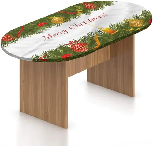 Miniatura 12 de XISUNYA Mantel ovalado ajustable de poliéster elástico para Navidad, mantel ajustable con estampado de villancicos nevados, se adapta a mesas