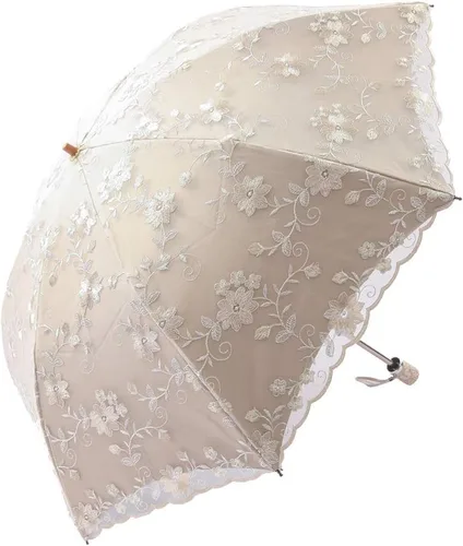 Miniatura 4 de Honeystore Bordado Encaje Flor Princesa Sol Lluvia Paraguas Decorativo Parasol 02Negro