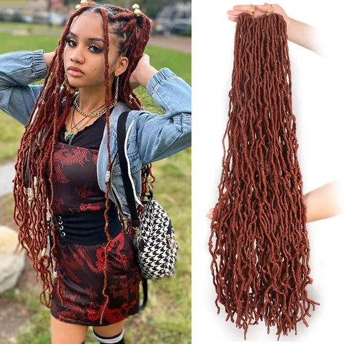 Miniatura 24 de Leeven Nuevas Trenzas de Ganchillo de Cabello con Locs Falsos Suaves de 24 Pulgadas de Largo Locs de Diosa Desgastados 6 Paquetes Negro Natural